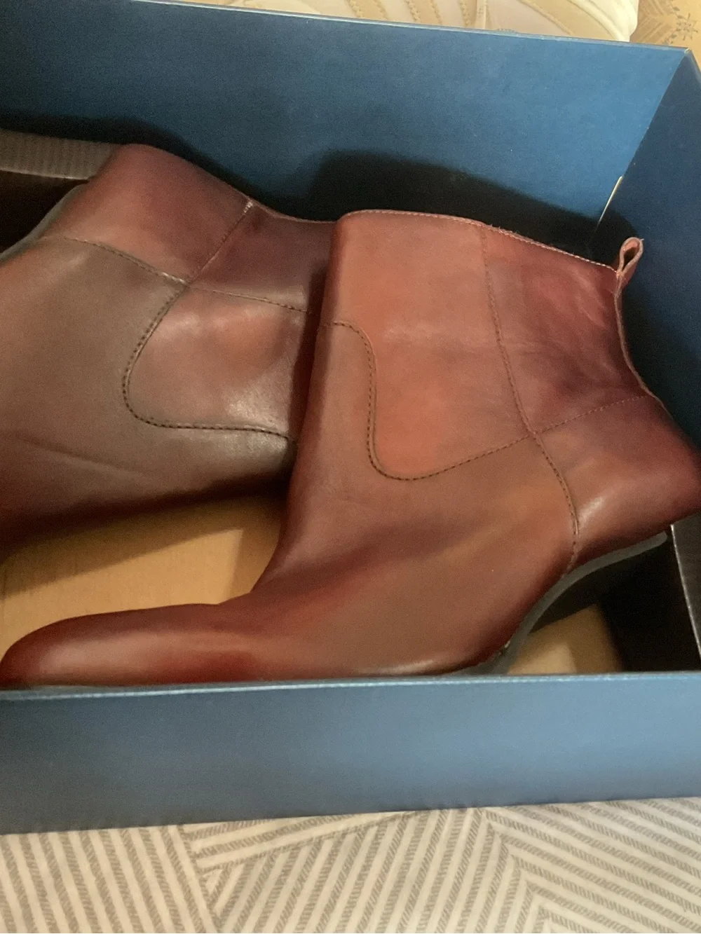 Cole Haan Burgundy Leather Ankle Booties with Side Zip